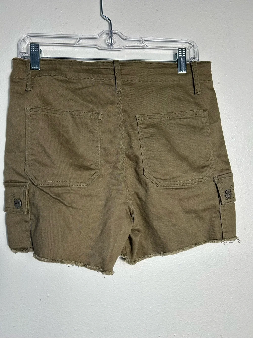 Vigoss Ace High Rise Cargo Shorts Womens Size 28 Olive Brown Raw Hem Stretch - Picture 5 of 10